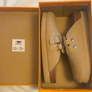 Rocket Dog Beige Suede Buckle Clogs